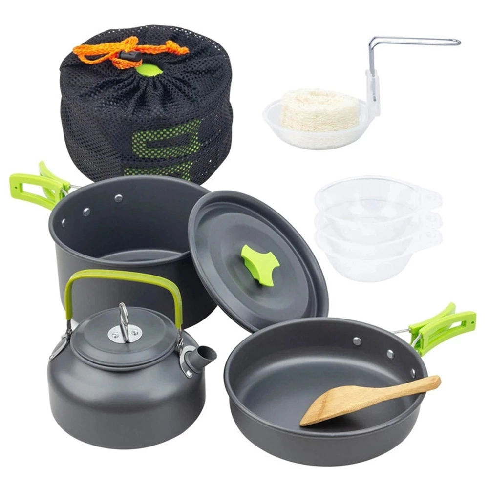 Portable Camping Cookware Set Hard Aluminum Oxide 2-3 People Kitchen Utensils for Outdoor Picnic Cooking Supplies