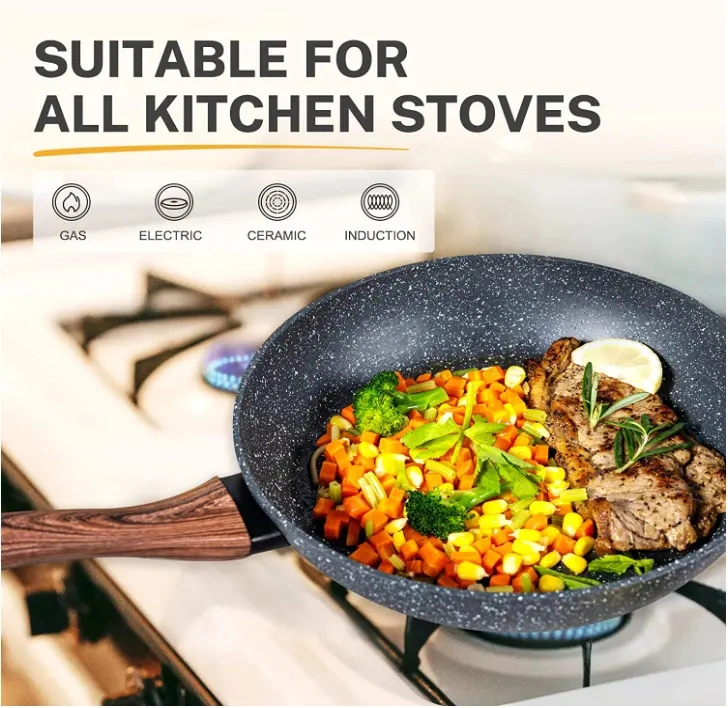 Wholesale 10PCS Aluminum Nonstick Cookware Set Home Kitchenware Cooking Kitchen Cooking Pot with Glass Lid Heat Resistant Marble Coating