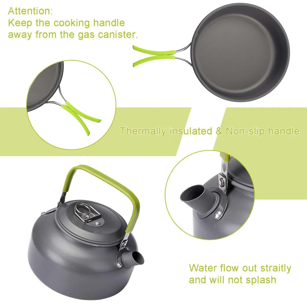 Portable Camping Cookware Set Hard Aluminum Oxide 2-3 People Kitchen Utensils for Outdoor Picnic Cooking Supplies