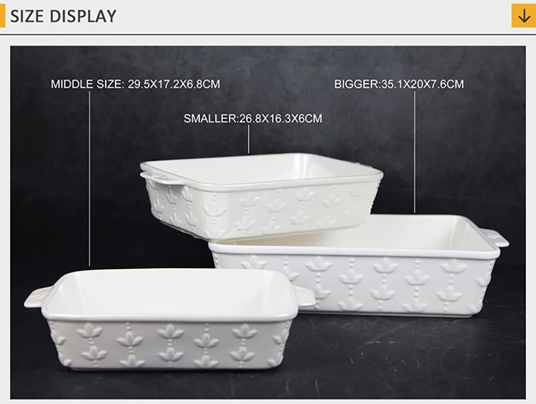 Newly Developed Solid Color Pure White Ceramic Solid Color Embossed Ceramic Bakeware