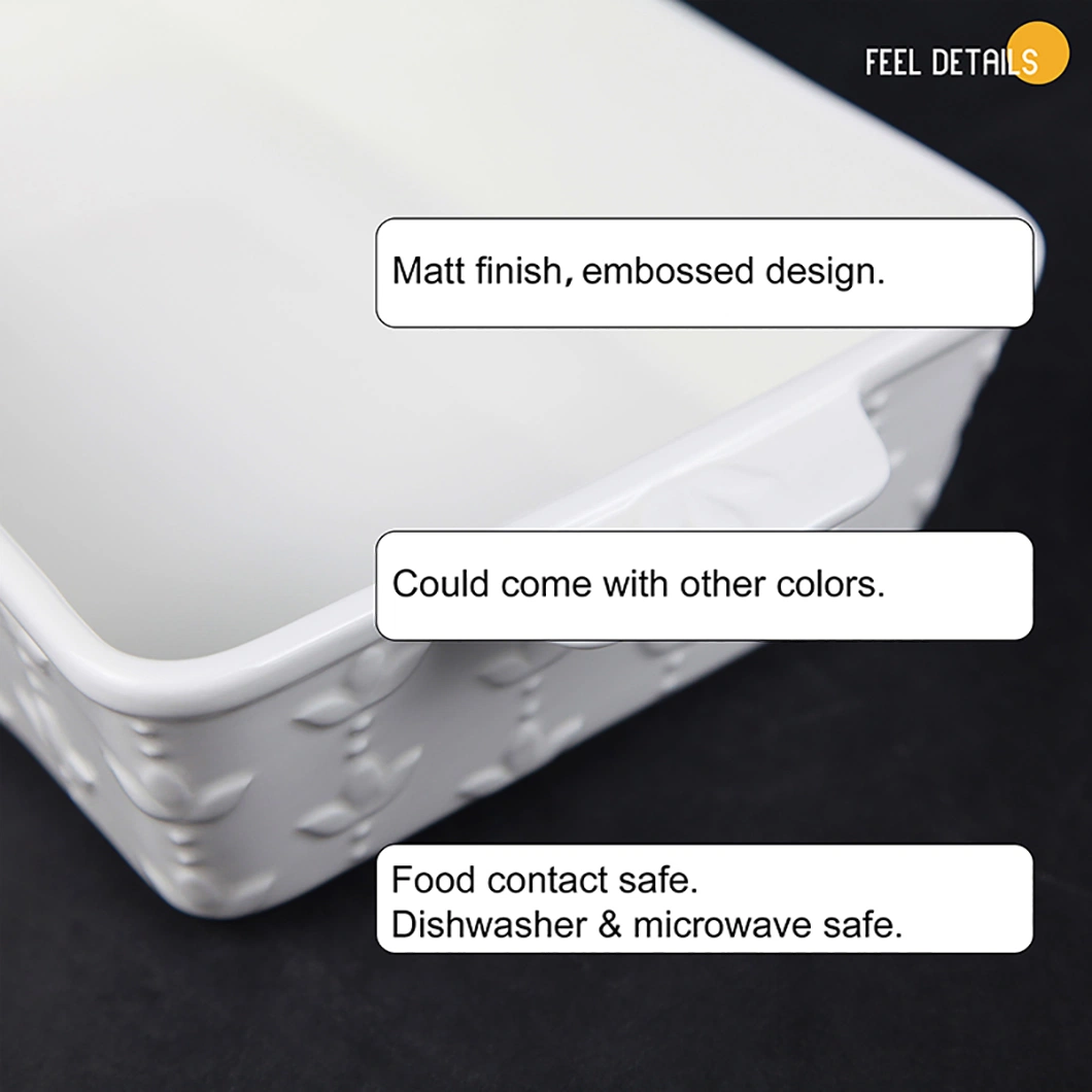 Newly Developed Solid Color Pure White Ceramic Solid Color Embossed Ceramic Bakeware