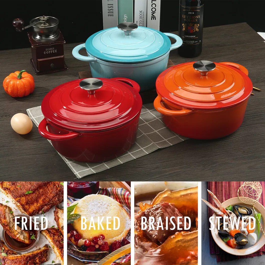 4.1qt 2022 New Design Blue Orange Red Green Cast Iron Casserole Cookware French Oven Cooking Pot Soup Pots