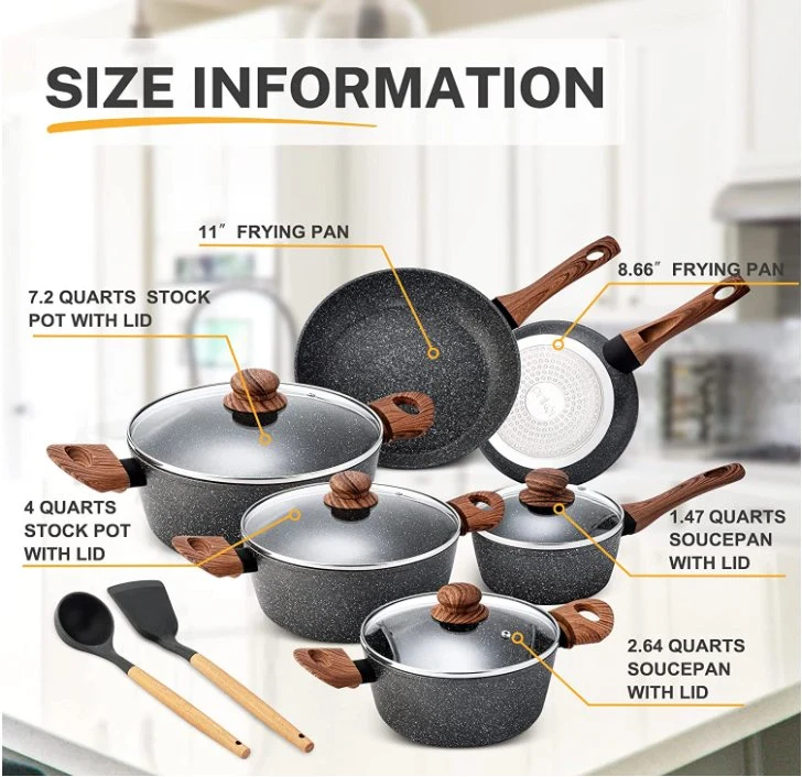 Wholesale 10PCS Aluminum Nonstick Cookware Set Home Kitchenware Cooking Kitchen Cooking Pot with Glass Lid Heat Resistant Marble Coating