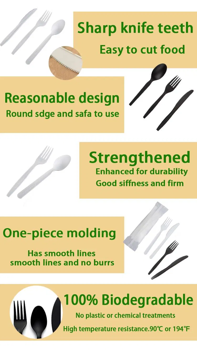 Disposable Compostable PLA or Cpla Cutlery Set with Long Handle Biodegradable Cpla Fork Spoon Knife Tableware Set for Party