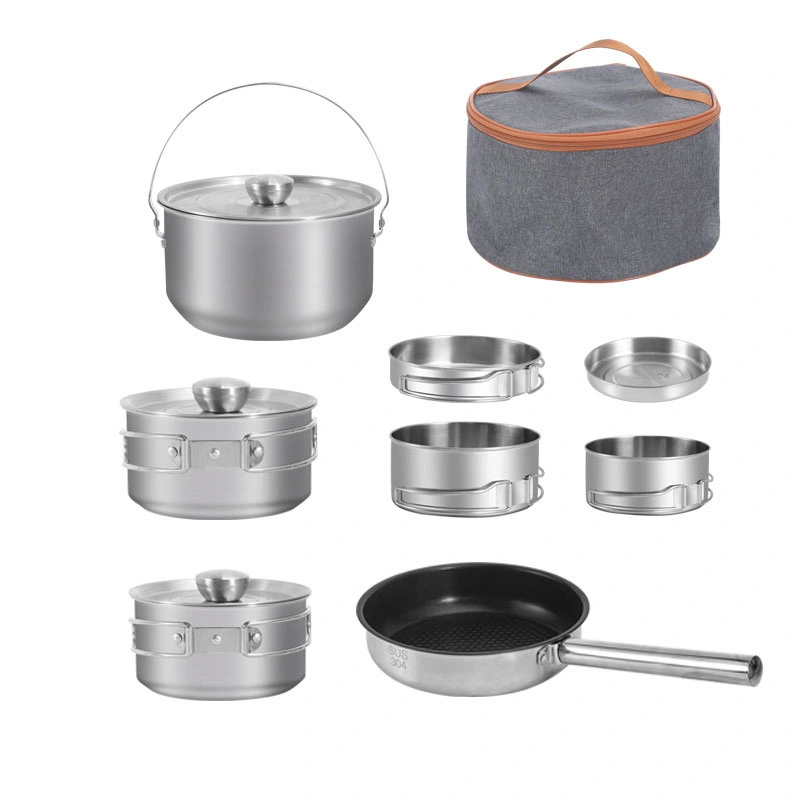 Hot Selling Stainless Steel Cookware Set Portable Kitchenware Outdoor Camping Picnic Casserole Pots and Pans Set