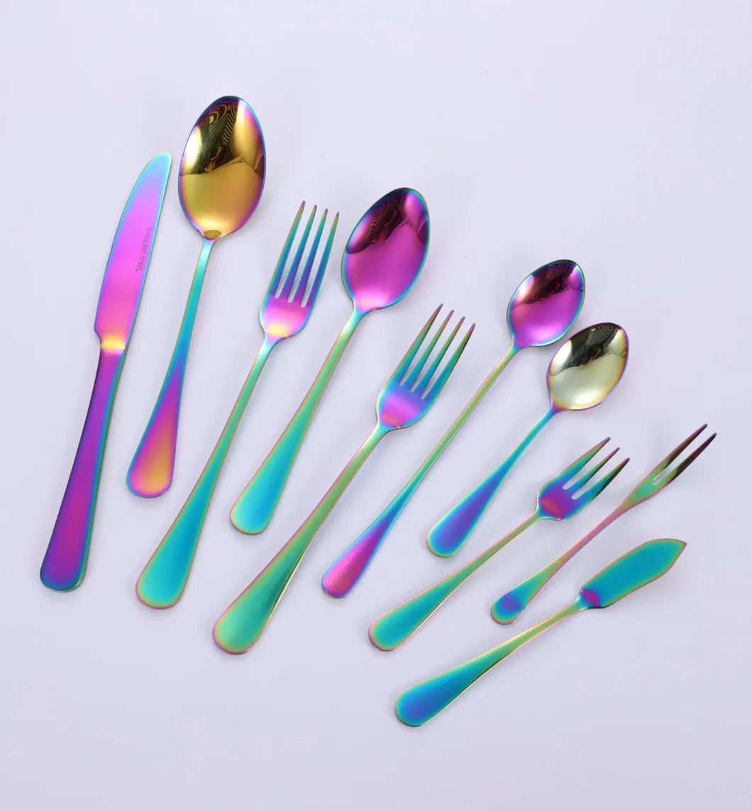 18/0 Colorful Flatware Stainless Steel Tableware Set Multicolor Dinnerware Cutlery Set Bulk Dinner Set for Home Hotel Restaurant