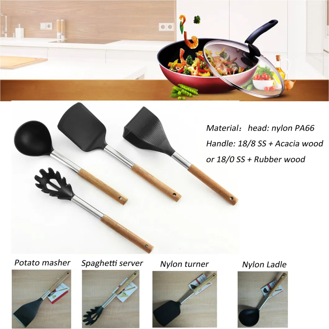 Kitchen Tools Nylon PA66 Turner with Wood Handle (KTN142)