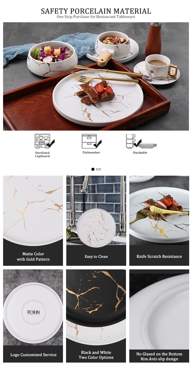 Discount Marble Dinnerset Marble Crockery Porcelain Dinner Plates for Hotels &Restaurants