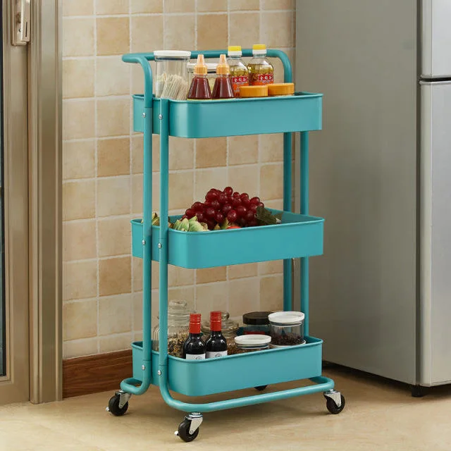 3 Tier Home Organizer Rolling Kitchen Storage Rack Trolley Cart with Wheels