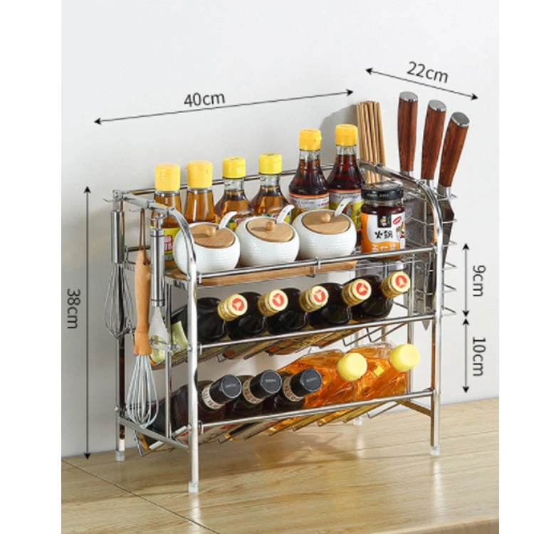 Kitchen Ware Standing Counter Top 3 Tier Stainless Steel Spices Jar Rack