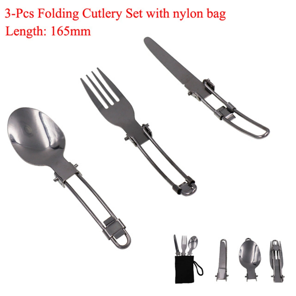 3 in 1 Stainless Steel Folding Spoon Fork Knife Set Dinner Flatware Utensils for Camping Picnic Travel Hiking Backpacking Outdoor Wyz19077