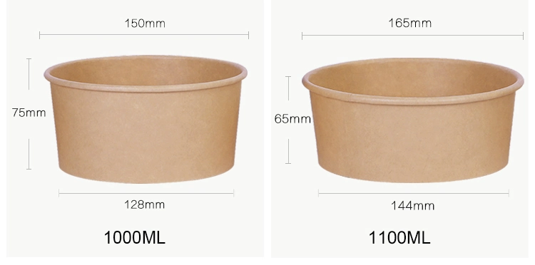 100% Eco Friendly Disposable Brown Kraft Paper Salad Bowl with Lid