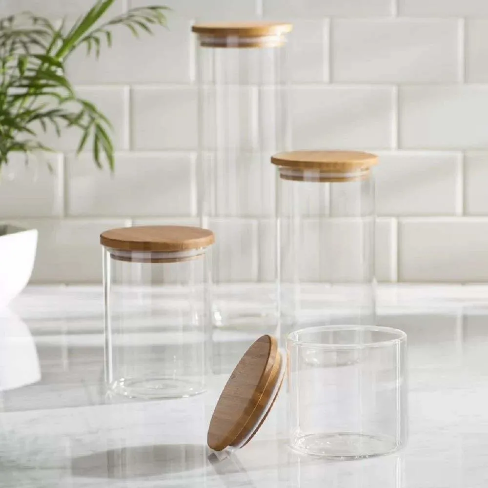 Sealed Glass Kitchen Jar Storage with Bamboo Lid for Kitchen, Bathroom and Pantry Glass Storage Jar