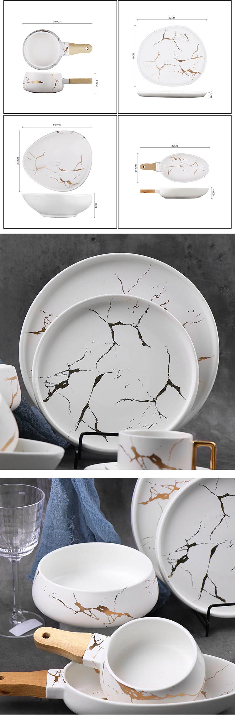 Discount Marble Dinnerset Marble Crockery Porcelain Dinner Plates for Hotels &Restaurants