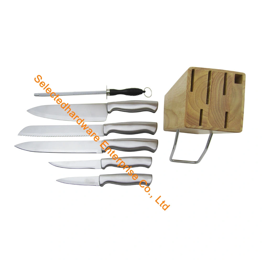 7PCS Wooden Knife Block Set Kitchen Knife Tool