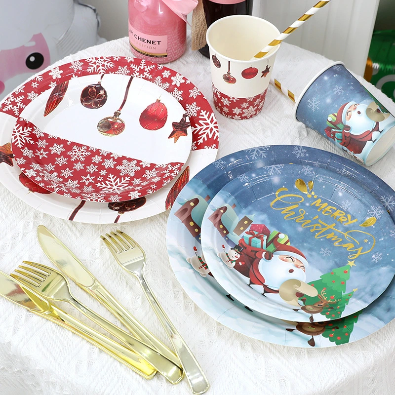 Disposable Tableware Paper Plate Paper Cup Party Supplies Dress up Dinner Plate Set Christmas Decoration Set