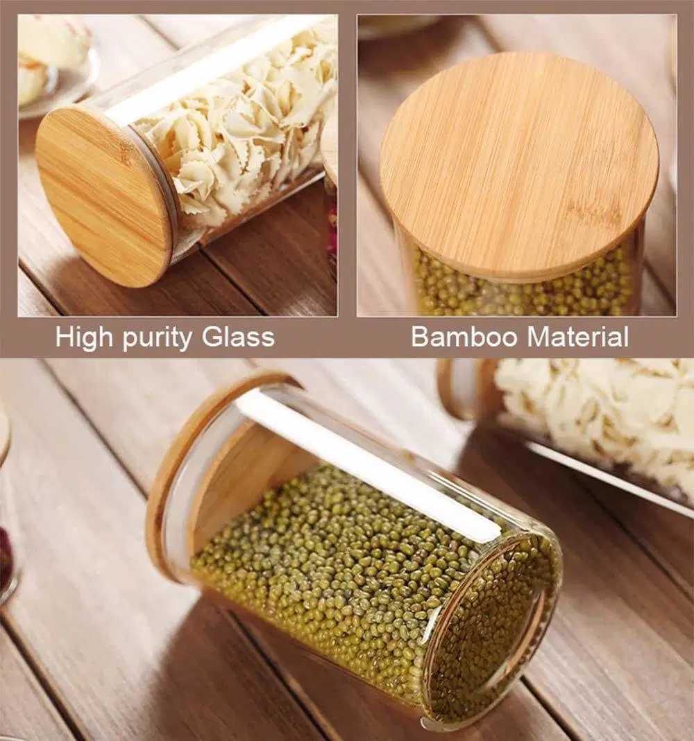 Sealed Glass Kitchen Jar Storage with Bamboo Lid for Kitchen, Bathroom and Pantry Glass Storage Jar