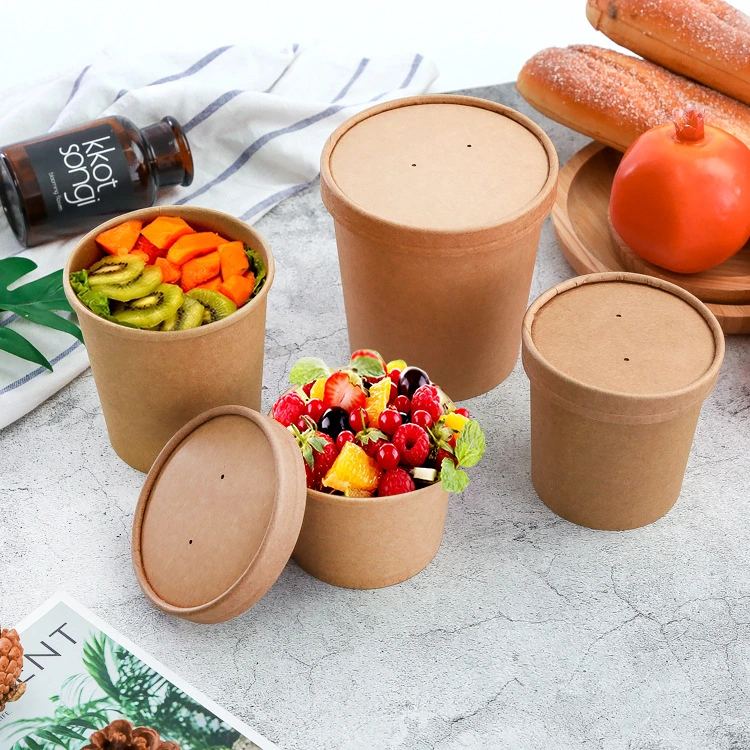 Custom Disposable Food Packing Container Kraft Paper Soup Cup Bowl