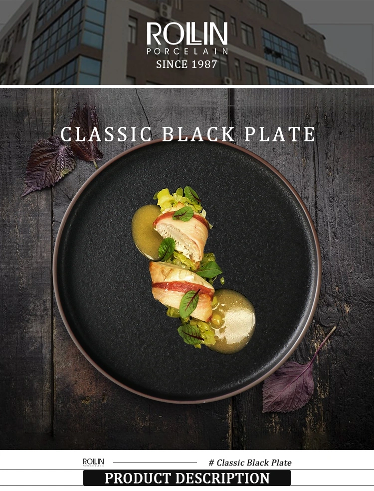 Restaurants Hotels Supplier Black Nordic Porcelain Dish Chaozhou Ceramic Dinner Plates