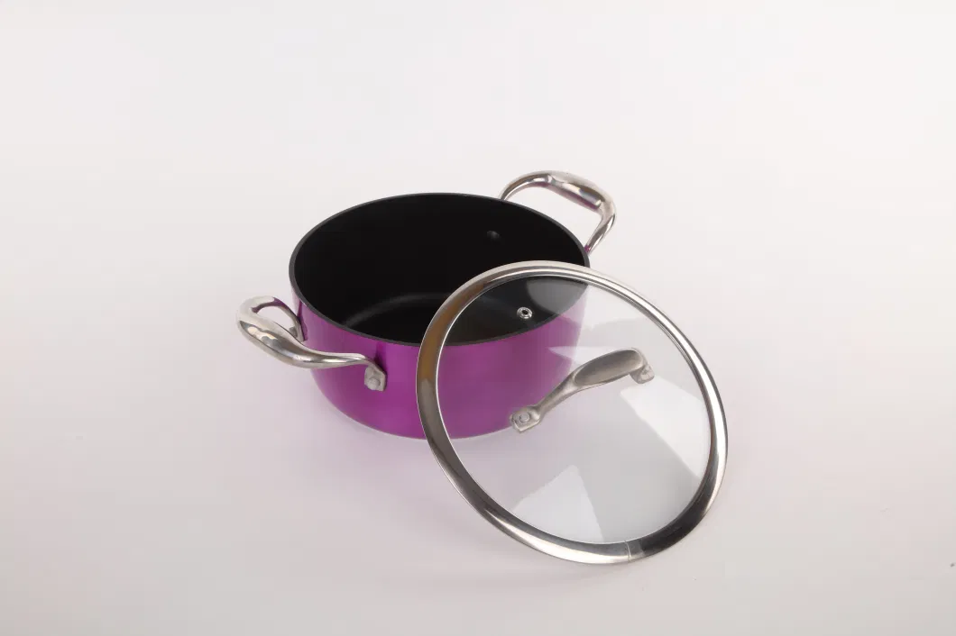 Non Stick Cookware Factory 7PCS Purple Forged Aluminum Pots and Pans Set with 2layers Coating