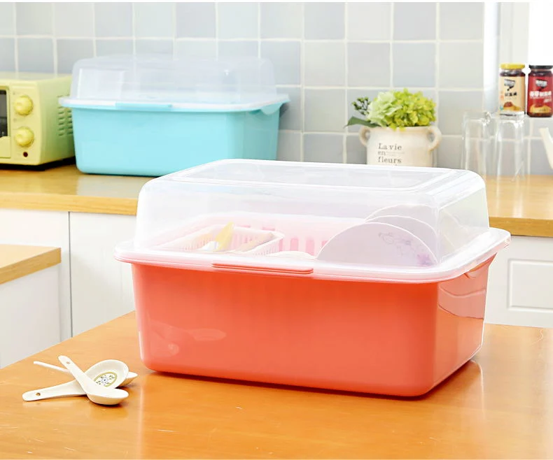 Creative Plastic Drying Rack Dish Draining Organizer with Dustproof Cover for Kitchen Use