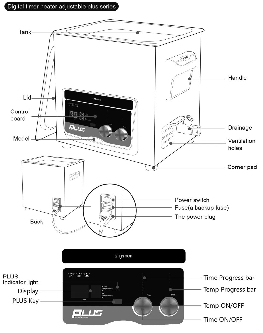 New Arrival Skymen Quality 15L Bench Top Ultrasonic Parts Cleaner Jp-060plus