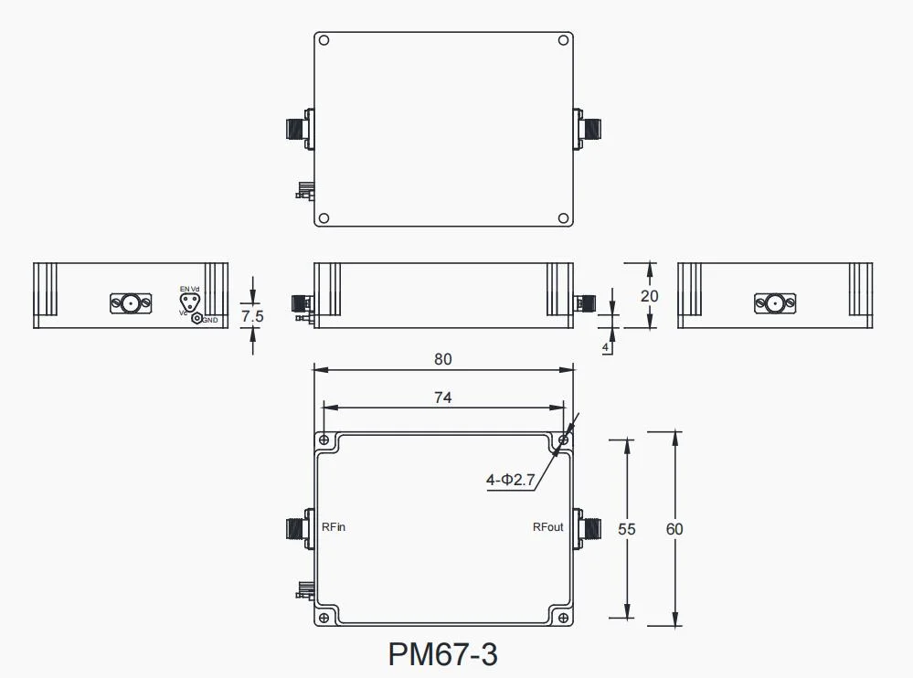 Original RF Power Amplifier Factory P Band to C Band 0.7-6GHz 40dBm Psat Power 10W SMA-F Connectors RF High Power Amplifier Module