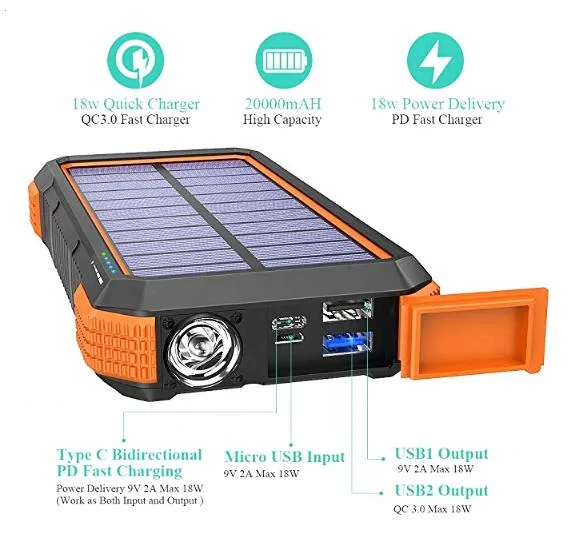 USB Portable Charger Cell Phone Qi Solar Wireless Power Bank 30000mAh Fast Charging