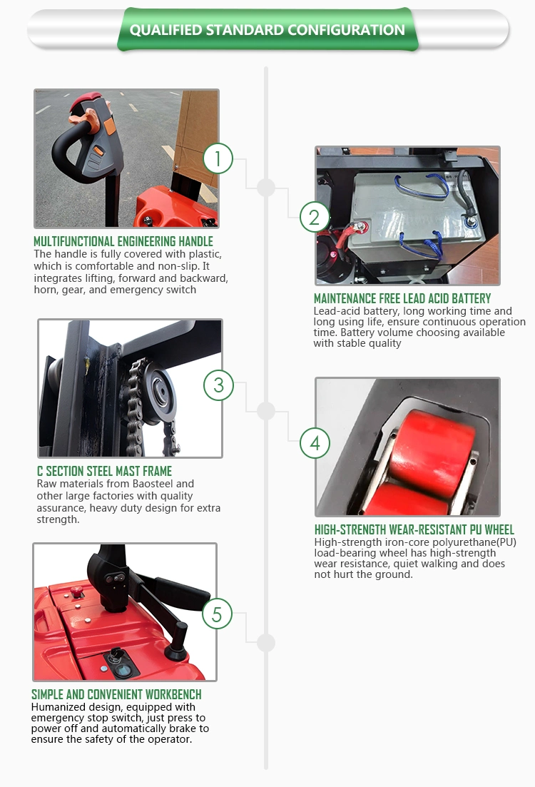 1 Year China 1.5 Ton Montacarga Electric Pallet Stacker for Sale