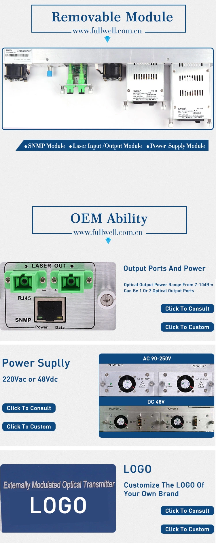 1550nm External Modulated Transmitter with 10 dBm 2 Outputs Sbs 13-19dB