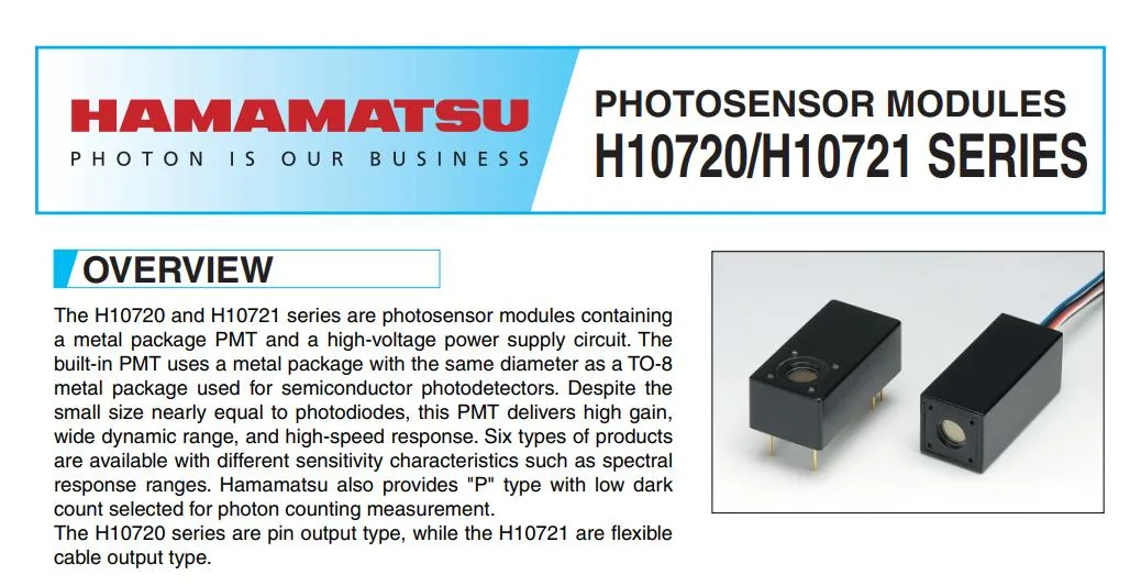 Photomultiplier Tube Module of Hamamatsu H10720 (P) -20/110/113/210/01/04 Photosensor Modules in Stock