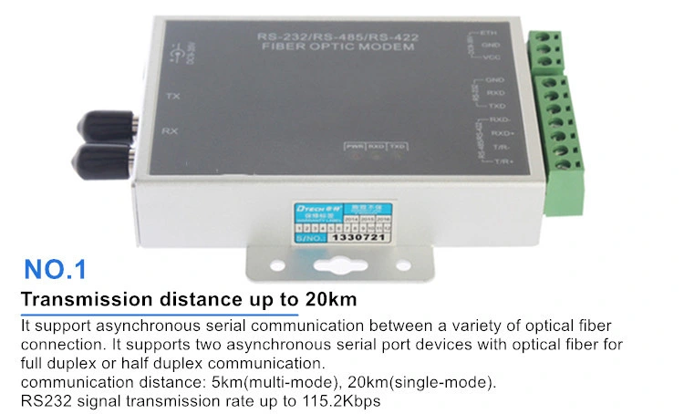 Single-Fiber Fiber Optic Modem, Fiber Optic Modulator, RS232/485 Fiber Optic Moden Modulator