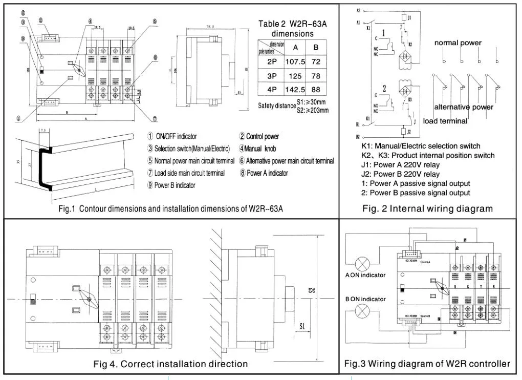 DIN Rail Dual Power 3 Phase Automatic Transfer Switch ATS 63A Generator Changeover Switch with Fire Resistant Protection