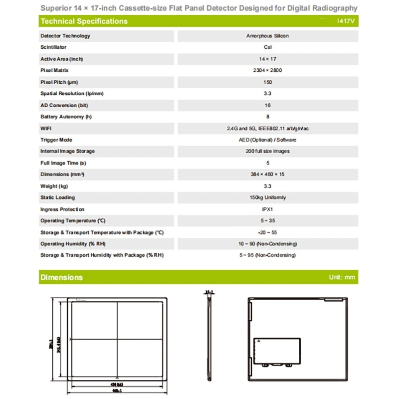 Wireless Superior 17*14-Inch Cassette-Size Flat Panel X-ray Detector