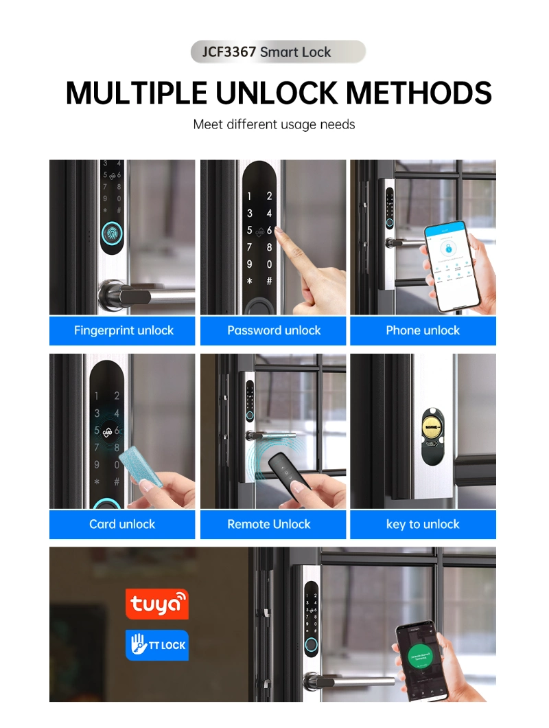 Tuya Smart SUS304 Stainless Steel Door Handle Hardware Keyless WiFi Waterproof Fingerprint Lock for Slim Aluminum Door