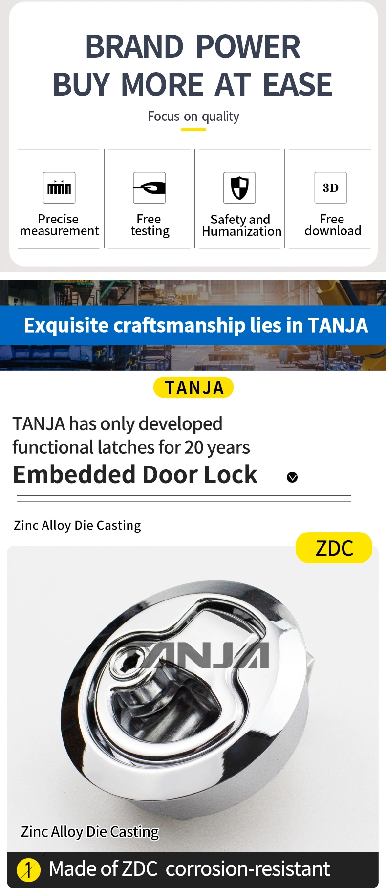 Tanja ABS Marine Embedded Door Lock Zinc Alloy Paddle Handle Latch Lock Waterproof Cam Lock