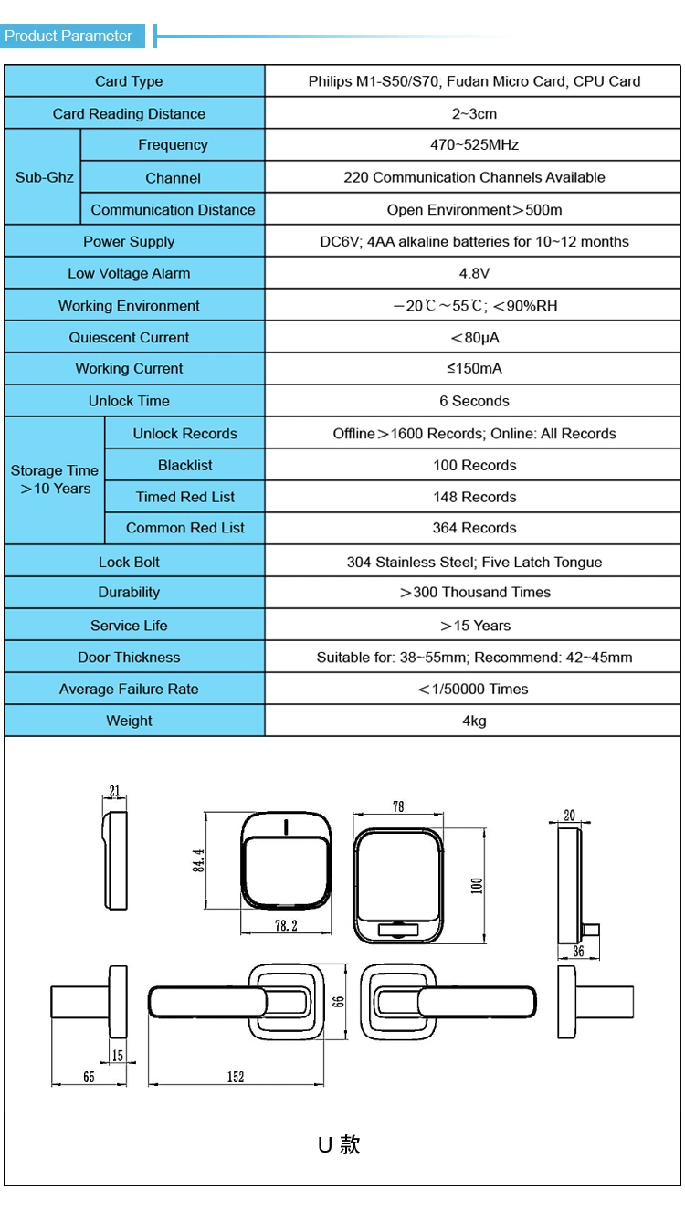 High Security Electronic Cylinder Remote Control Hotel Door Lock