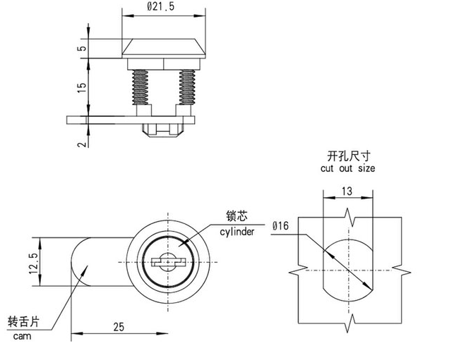 Top Quality Zinc Alloy Die-Cast Housing and Cylinder Cam Lock Cabinet Lock Machine Cam Lock with Master Key