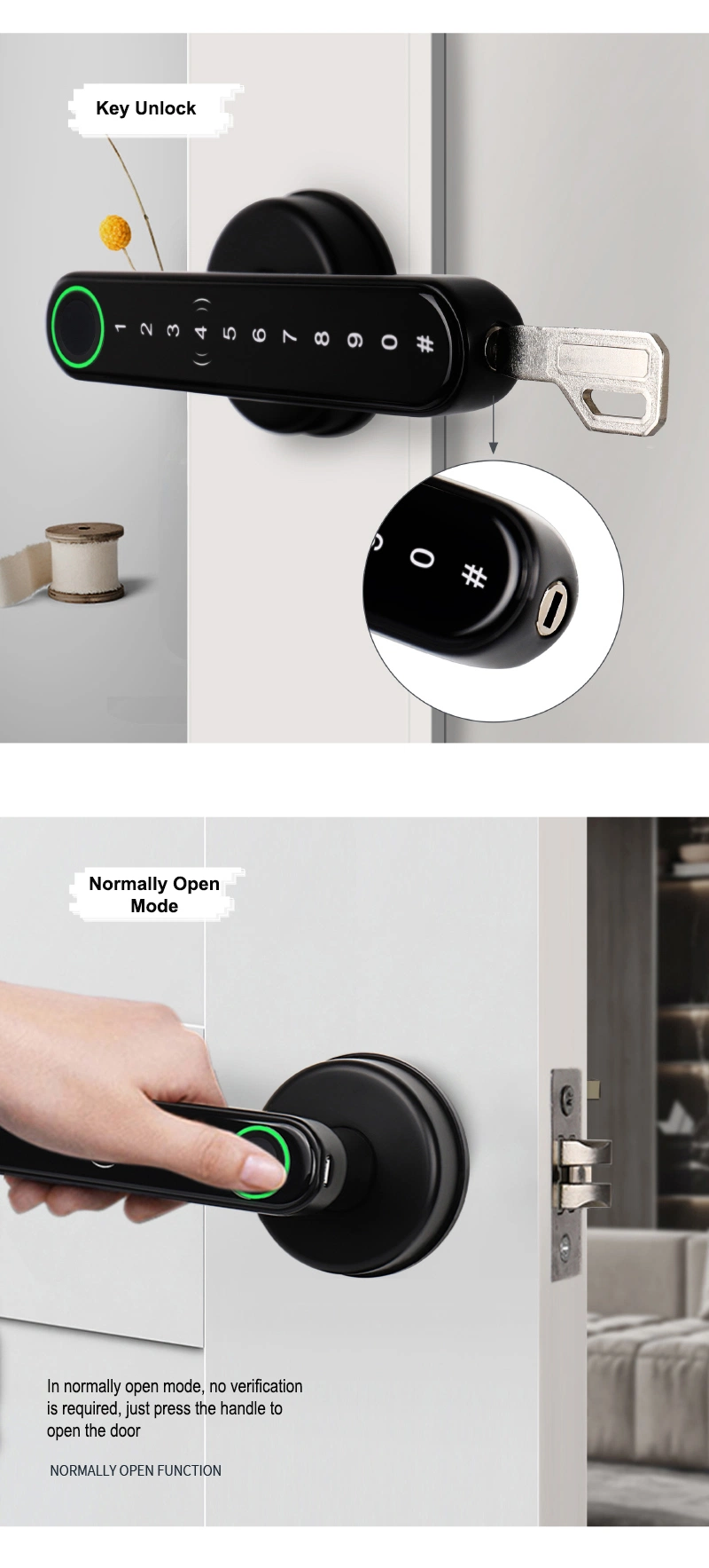 Factory Wholesale Fingerprint Electric Handle Lock Tuya Ttlock Smart Home Door Lock Biometric Fingerprint Lock for Wooden Door