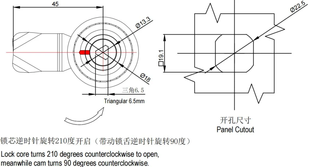 High Security Quarter Turn Latch Double Bit Cabinet Triangle Cam Lock for Recydling Bin