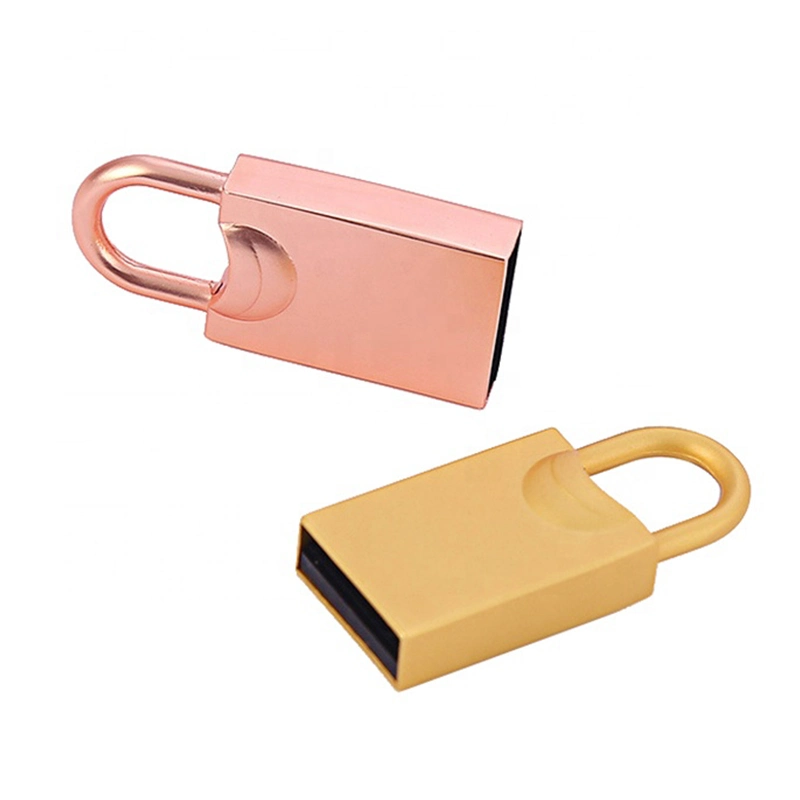 Gold Lock Shape Mini Metal USB Flash Drive 1GB 2GB with Key Chain