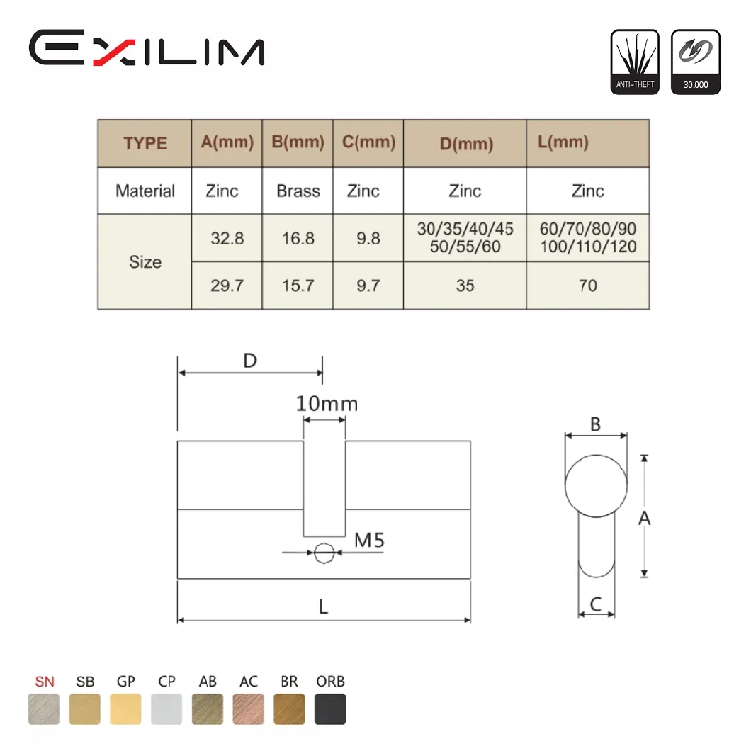 Construction Key System Supported Brass Double Opening Safe Cylinder Lock