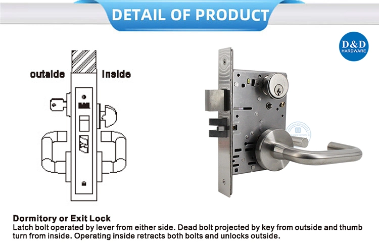 ANSI Grade1 Modern Safe UL Listed Stainless Steel Fire Rated Hardware Mortice Type Lockset Apartment Hotel Entrance Front Commercial Door Mortise Lock