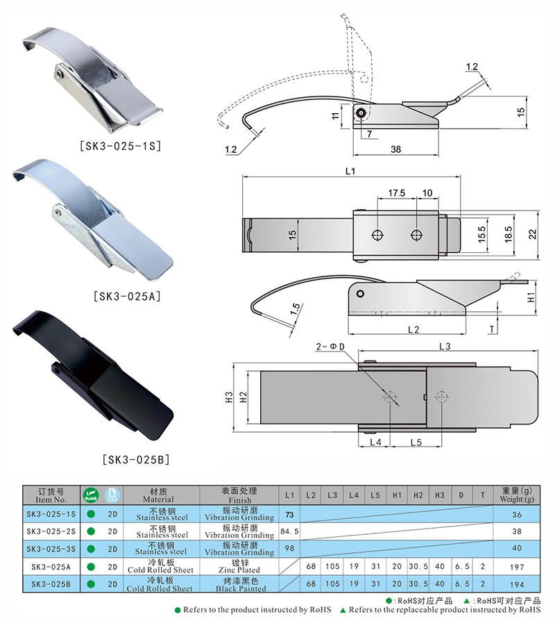 Kunlong Sk3-025-1s Stainless Steel/Spccc Large Size Compression Draw Latch Toggle Clip Hasp