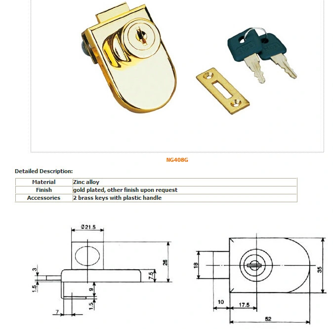 Glass Lock, Furniture Lock, Drawer Lock, Door Lockal-408g