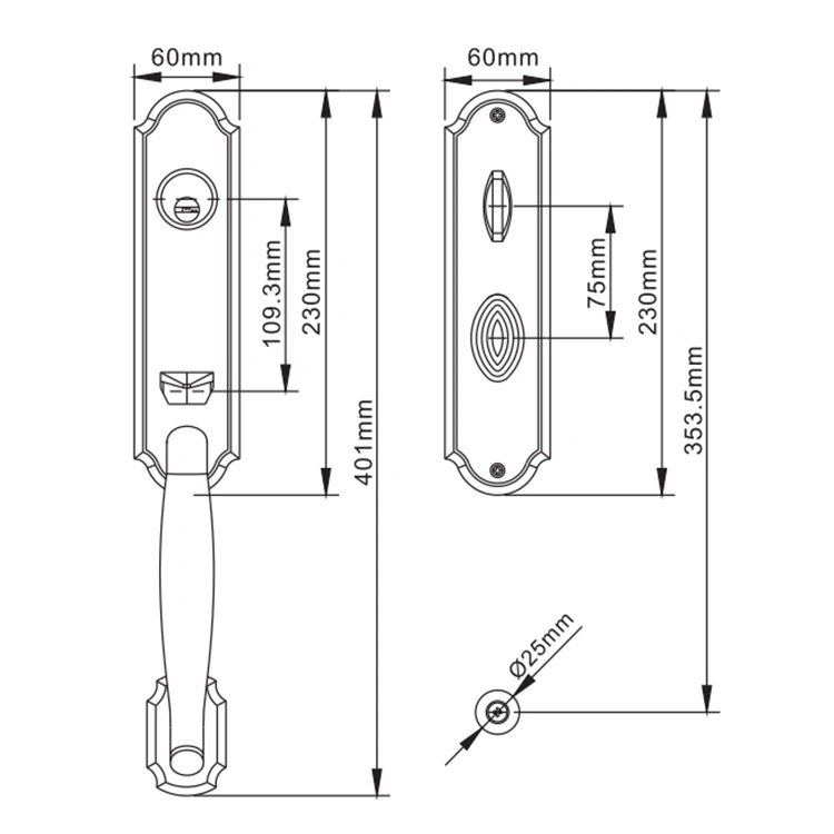 Hardware Sercurity Zinc Alloy Handle Handle Mortise Keys Door Lock