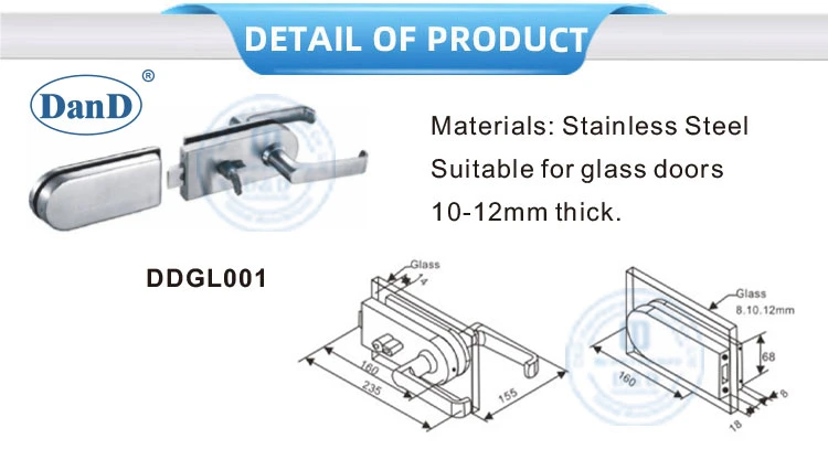 Glass Door Handle Patch Fittings Key Lock for Commercial Building