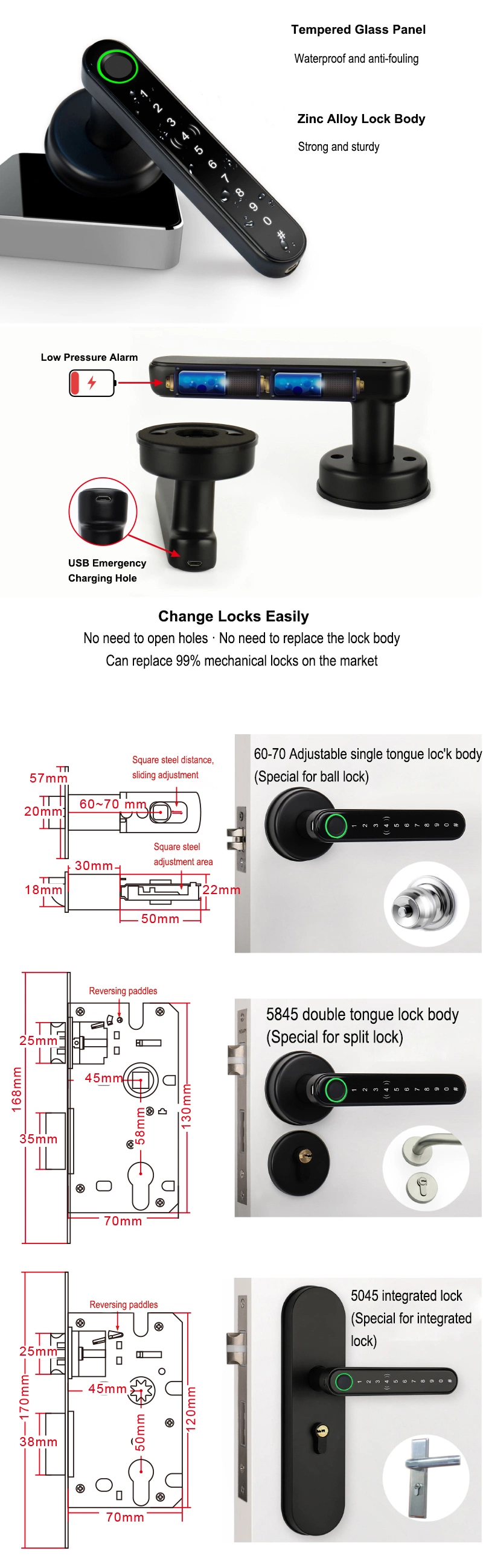 Factory Wholesale Fingerprint Electric Handle Lock Tuya Ttlock Smart Home Door Lock Biometric Fingerprint Lock for Wooden Door