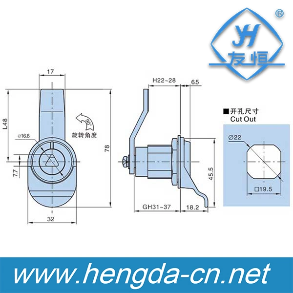 Quarter Turn Triangle Cylinder Cabinet Cam Lock with Plastic Cover (YH9757)