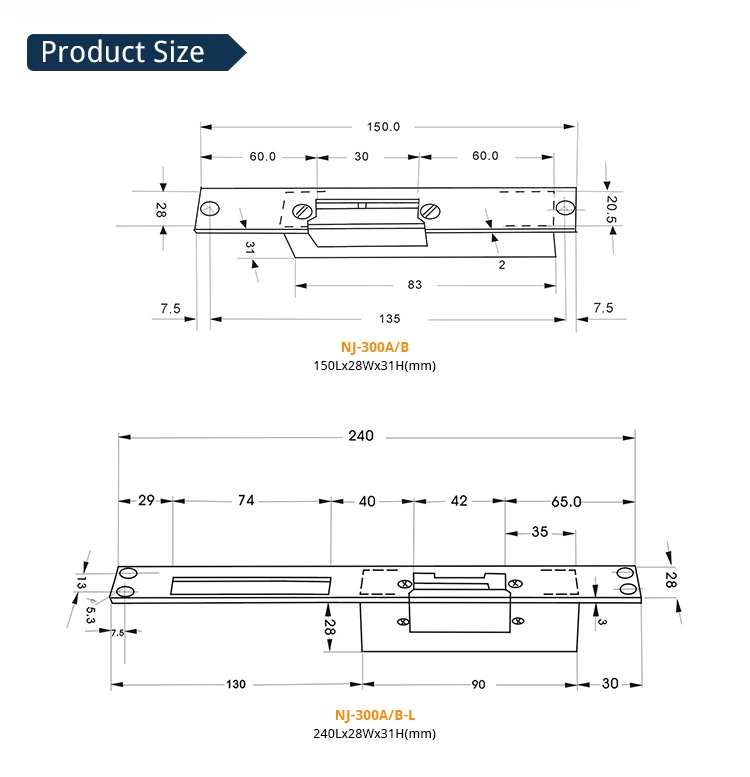 Fail-Secure / Fail-Safe Stainless Steel Narrow Mouth Standard -Type Double Cylinder Key Cylinder Glass Door Lock